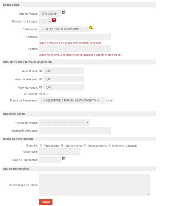 Formulário de Pré Venda